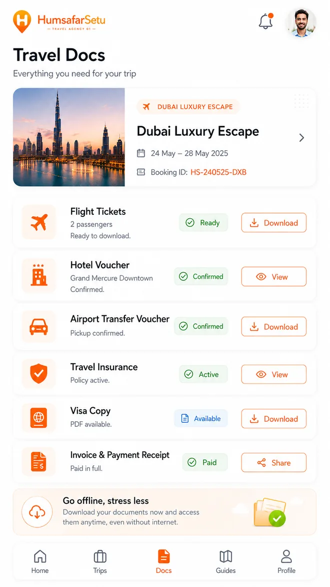 Travel documents inside the app