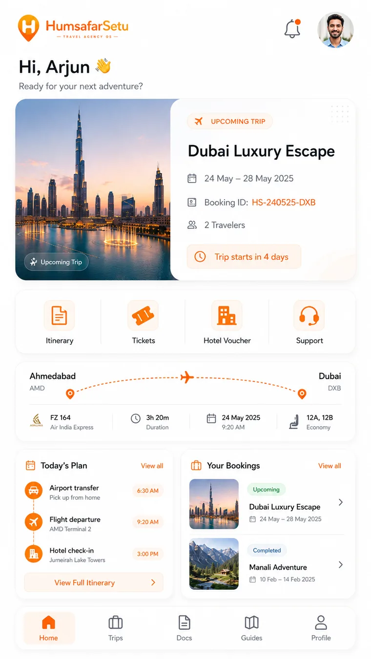 Customer home dashboard in the HumsafarSetu app